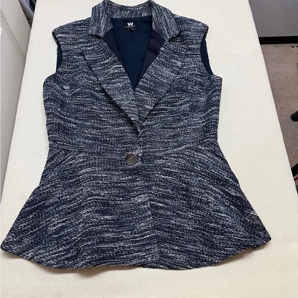 W by Worth size 4 navy woven peplum vest - Picture 3 of 11